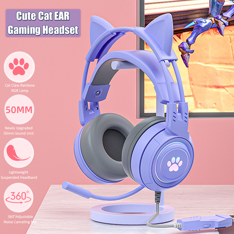 Gaming Accessories Monitor - Cute Cat Ear Gaming Headphones with