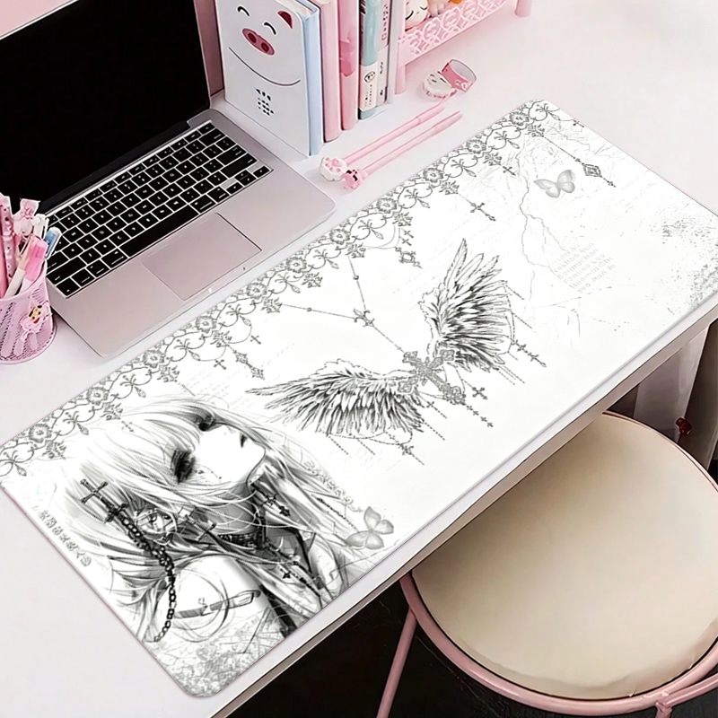 Gaming Accessories Girls - Leather Mousepad Black White Anime Aesthetics